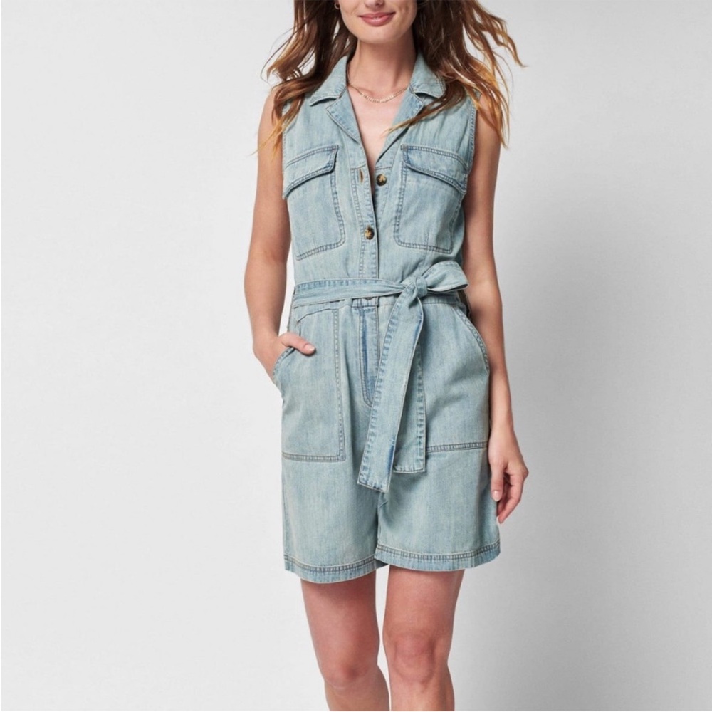 Faherty Utility Denim Romper Sunbleached Indigo